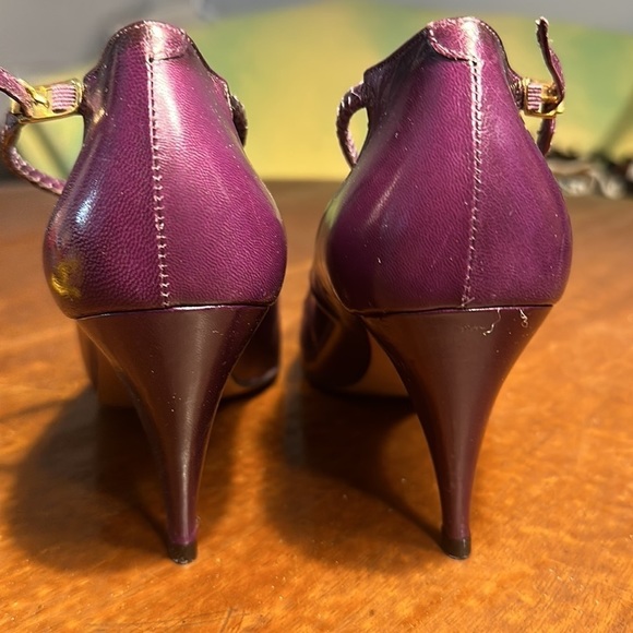 Vintage Purple Leather Ankle Strap Heels Size 7 - Picture 5 of 11